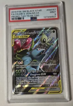 2019 POKEMON SM BLACK STAR PROMO #SM167 FULL ART/CELEBI & VENUSAUR GX PSA 9 - Image 1