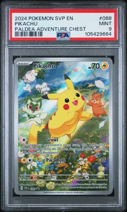 2024 POKEMON SVP EN-SV BLACK STAR PROMO PALDEA ADVENTURE CHEST PIKACHU PSA 9 - Image 1
