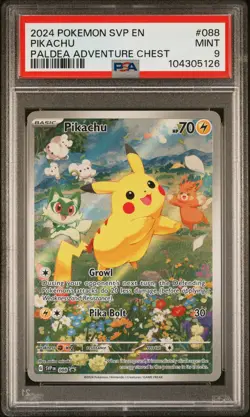 2024 POKEMON SVP EN-SV BLACK STAR PROMO PALDEA ADVENTURE CHEST PIKACHU PSA 9 - Image 1
