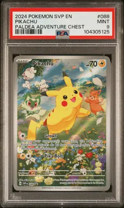 2024 POKEMON SVP EN-SV BLACK STAR PROMO PALDEA ADVENTURE CHEST PIKACHU PSA 9 - Image 1