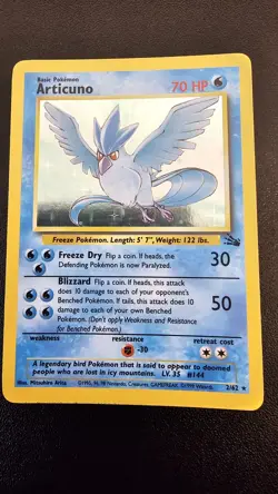 Pokemon TCG Articuno Fossil Holo Card 2/62 Unlimited Rare, Near Mint Condition! - Image 1