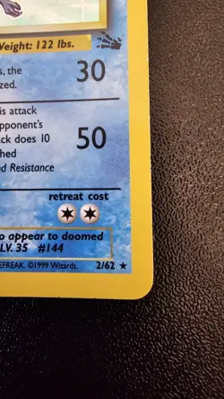 Pokemon TCG Articuno Fossil Holo Card 2/62 Unlimited Rare, Near Mint Condition! - Image 4