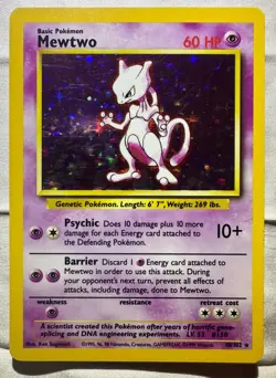 Pokemon Mewtwo Holo Rare Trading Card 10/102 Base Set 1999 - Image 1