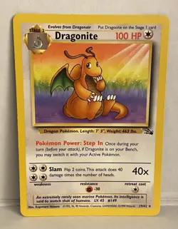 Pokemon TCG Dragonite 19/62 Fossil Non-Holo Rare Card Vintage 1999 WOTC LP - NM - Image 1