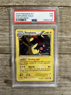 Graded PSA 7 2016 Pokemon XY Ampharos-Holo Steam Siege #40 - Image 1
