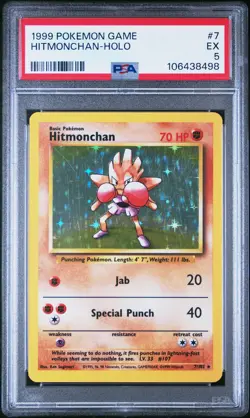 1999 POKEMON BASE SET UNLIMITED #7 HITMONCHAN-HOLO PSA 5 - Image 1