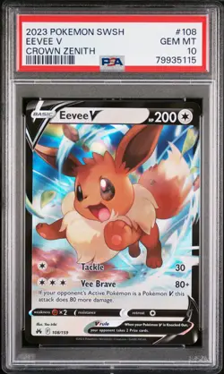 2023 POKEMON SWORD & SHIELD CROWN ZENITH #108 EEVEE V PSA 10 - Image 1