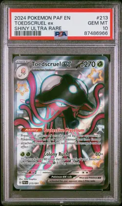 2024 Pokemon Toedscruel Paldean Fates 213/091 En ex Shiny Ultra Rare PSA 10 GEM - Image 1