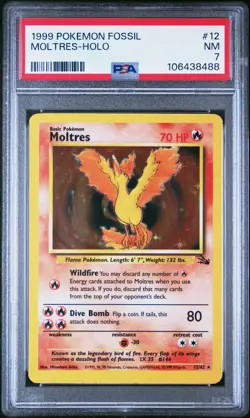 1999 POKEMON FOSSIL #12 MOLTRES-HOLO PSA 7 - Image 1