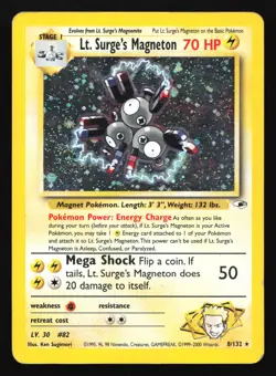 Pokemon Lt. Surge's Magneton 8/132 WotC Gym Heroes Holo Rare HP - SWIRL - Image 1