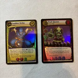 Topps Free Realms TCG Rare Foil Cards Sudden Strike & Troll Queen - Image 1