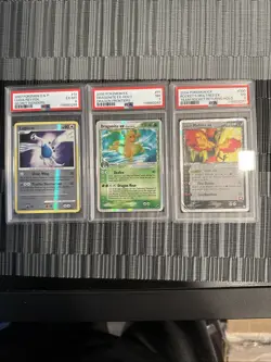Three Graded Pokemon Cards: Lugia #14, Dragonite EX #91, Rockets Moltres EX #100 - Image 1