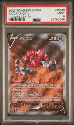 2023 POKEMON SWORD & SHIELD CROWN ZENITH #GG49 FULL ART/DRAPION V PSA 9 - Image 1