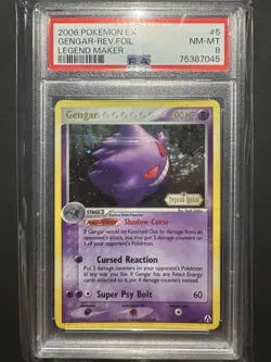 2006 POKEMON SWIRL GENGAR EX REVERSE HOLO RARE STAMPED LEGEND MAKER #5 PSA 8 - Image 2