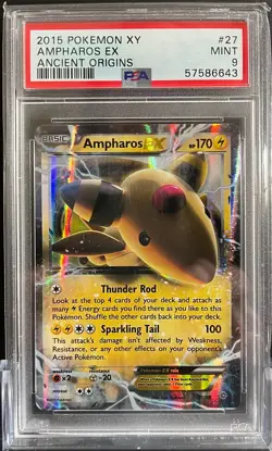 PSA 9 MINT Ampharos EX Holo 2015 Ancient Origins Pokemon 27/98 - Image 1