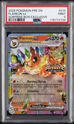 2025 POKEMON PRE EN-PRISMATIC EVOLUTIONS SURPRISE BOX EXCLUSIVE FLAREON EX PSA 9 - Image 1
