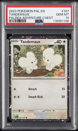 2023 POKEMON PAL EN-PALDEA EVOLVED PALDEA ADVENTURE CHEST #167 TANDEMAUS PSA 10 - Image 1