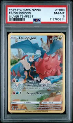 2022 POKEMON SWORD & SHIELD SILVER TEMPEST #TG09 FULL ART/DRUDDIGON PSA 8 - Image 1