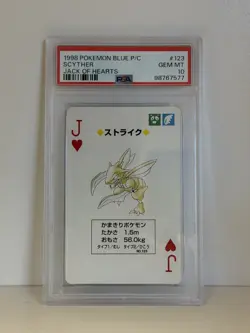 PSA 10 Scyther Jack of Hearts Blue Deck Poker Playing Card Pokemon POP 2 - Image 1