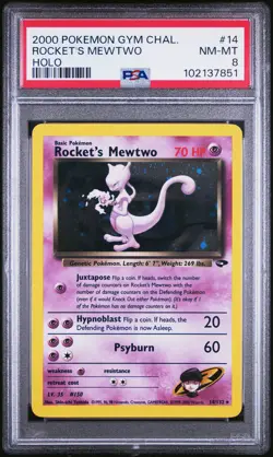 2000 POKEMON GYM CHALLENGE HOLO #14 ROCKET'S MEWTWO PSA 8 - Image 1