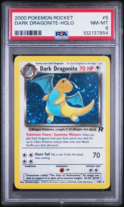 2000 POKEMON ROCKET #5 DARK DRAGONITE-HOLO PSA 8 - Image 1