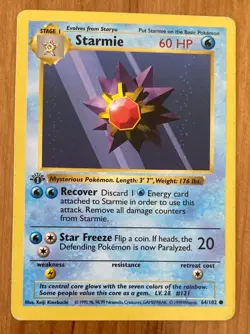 [LP] Starmie 064/102 Base Set ** Shadowless ** and ** 1st Edition ** Pokemon - Image 1
