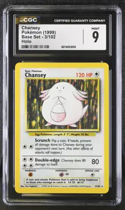 CGC 9 MINT Chansey 1999 Base Set 3/102 Holo Pokemon Card - Image 1