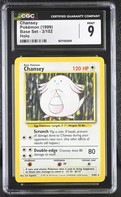 CGC 9 MINT Chansey 1999 Base Set 3/102 Holo Pokemon Card - Image 1