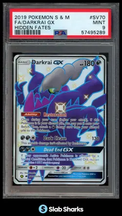 2019 POKEMON SM HIDDEN FATES #SV70/SV94 DARKRAI GX FULL ART SHINY RARE PSA 9 - Image 1
