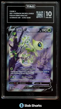 2021 POKEMON FUSION STRIKE #245/264 CELEBI V ALTERNATE ART ULTRA RARE TAG 10 - Image 1
