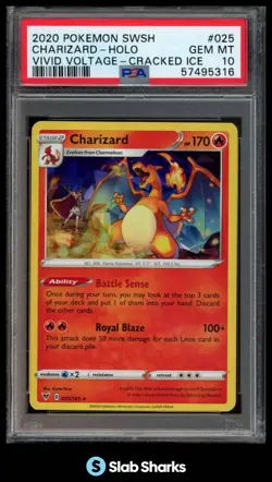 2020 POKEMON SW&SH VIVID VOLTAGE #025/185 CHARIZARD HOLO CRACKED ICE PSA 10 - Image 1