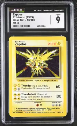 CGC 9 MINT Zapdos 1999 Base Set 16/102 Holo Pokemon Card - Image 1