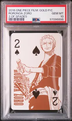 2016 ONE PIECE FILM: GOLD PLAYING CARDS 2 OF SPADES RORONOA ZORO PSA 10 - Image 1