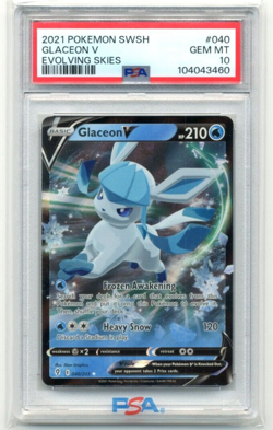 2021 Pokemon Sword & Shield Evolving Skies 040 Glaceon V PSA 10 Gem Mint - Image 1