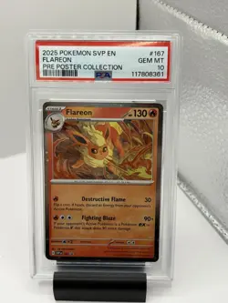 2025 Pokemon Flareon PRE Poster Collection Cosmos Holo SVP167 PSA 10 GEM MINT - Image 1