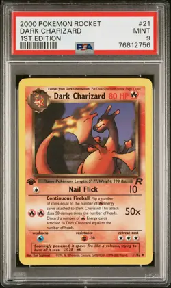 2000 POKEMON ROCKET 1ST EDITION #21 DARK CHARIZARD PSA 9 - Image 1