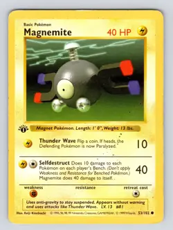1st Edition Shadowless Magnemite 53/102 Pokemon Base Set WOTC | PL! - Image 1