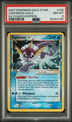 2007 POKEMON EX POWER KEEPERS GOLD STAR #102 VAPOREON-HOLO PSA 8 - Image 1
