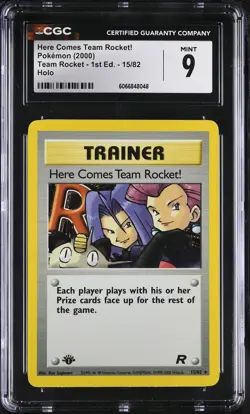 CGC 9 Here Comes Team Rocket! Team Rocket 1st Edition 15/82 Holo Pokemon Card - Image 1
