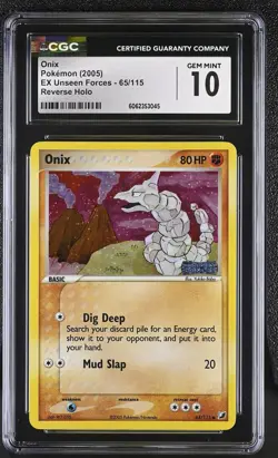 CGC 10 GEM MINT Onix EX Unseen Forces 65/115 Reverse Holo STAMPED Pokemon - Image 1