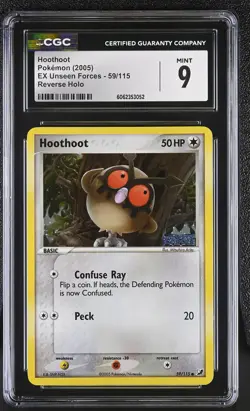 CGC 9 MINT Hoothoot EX Unseen Forces 59/115 Reverse Holo STAMPED Pokemon - Image 1