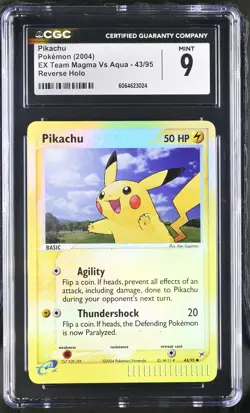 CGC 9 MINT Pikachu 2004 EX Team Magma Vs Aqua 43/95 Reverse Holo Pokemon Card - Image 1
