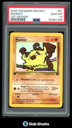 2000 POKEMON TEAM ROCKET 1ST EDITION #61/82 MANKEY PSA 10 - Image 1