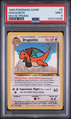 PSA 9 Dragonite 5 WB Stamped Black Star Promo Movie 1999 Pokemon Card - Image 1