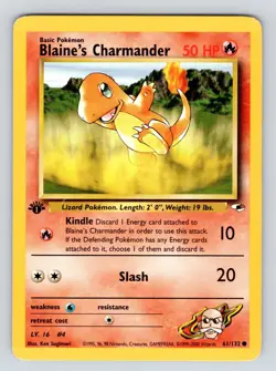 MP! - 1st Edition Blaine's Charmander Gym Heroes 61/132 Pokemon Card - Image 1