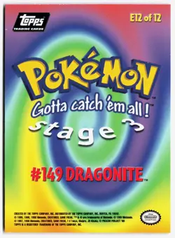 1999 Topps Pokemon Card Dragonite E12 of 12 #149 NM - Image 2
