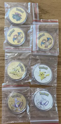 Pokemon Gold & Silver Collectible Coins Mewtwo Pikachu Charizard Venasaur Lot - Image 1