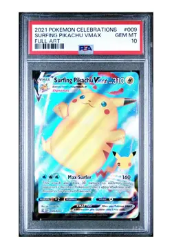 2021 POKEMON CELEBRATIONS SURFING PIKACHU VMAX FULL ART 009/025 PSA 10 GEM MINT - Image 1