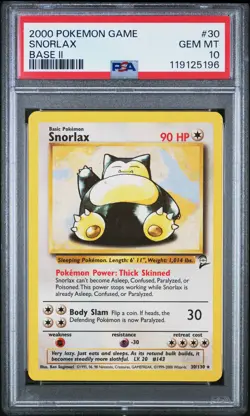 2000 POKEMON BASE SET 2 #30 SNORLAX PSA 10 - Image 1