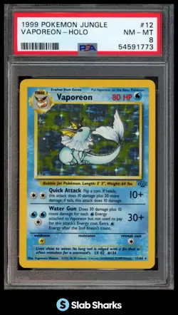 1999 POKEMON JUNGLE #12/64 VAPOREON HOLO RARE PSA 8 - Image 1